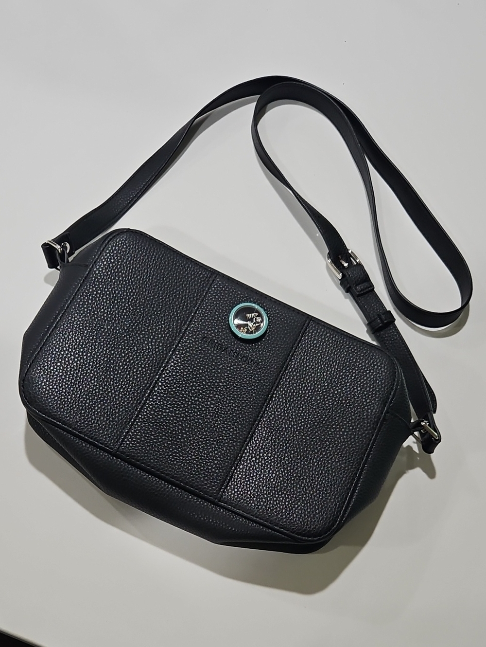 Origami Owl Black Crossbody Purse With Included Charms. Turquoise Rim